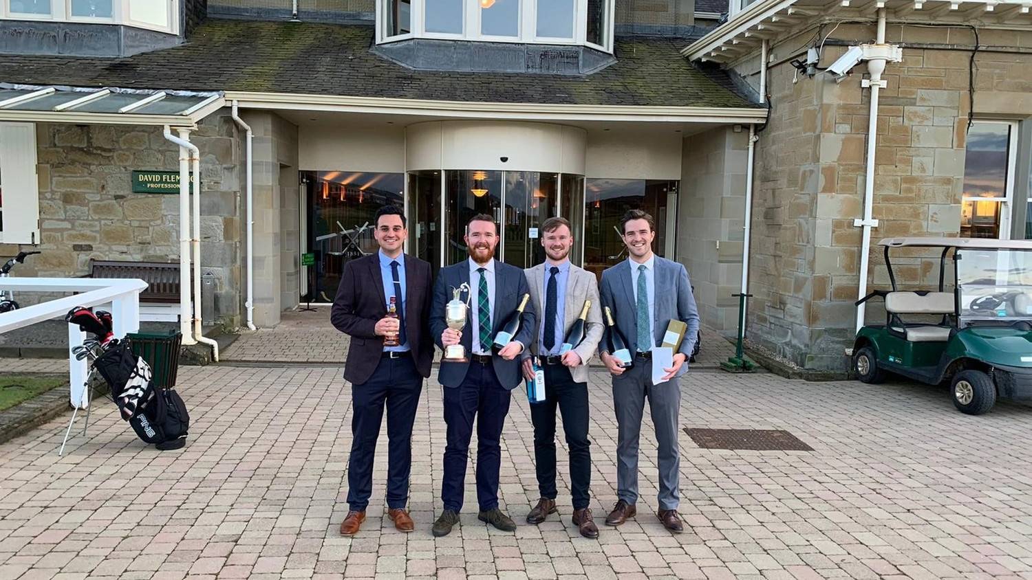 CRGP Outside Prestwick Golf Club after taking part in the Mental Health Foundation Golf Pro Am Competition